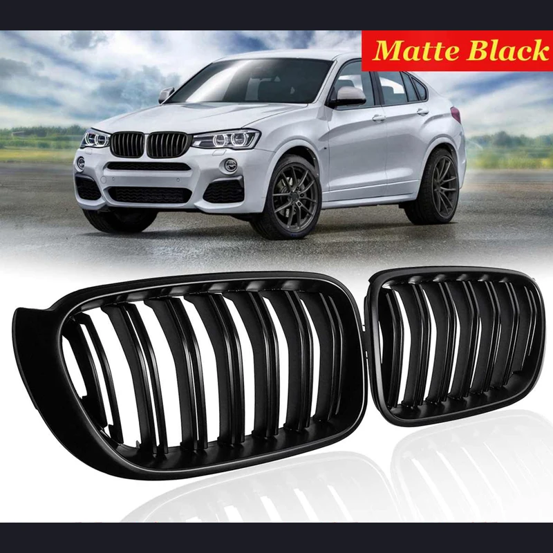 

For BMW F25 F26 X3 X4 2014 2015 2016 2017 1 Pair ABS Matt Black 2 Line Slat Front Kidney Grill Racing Grill Replacement