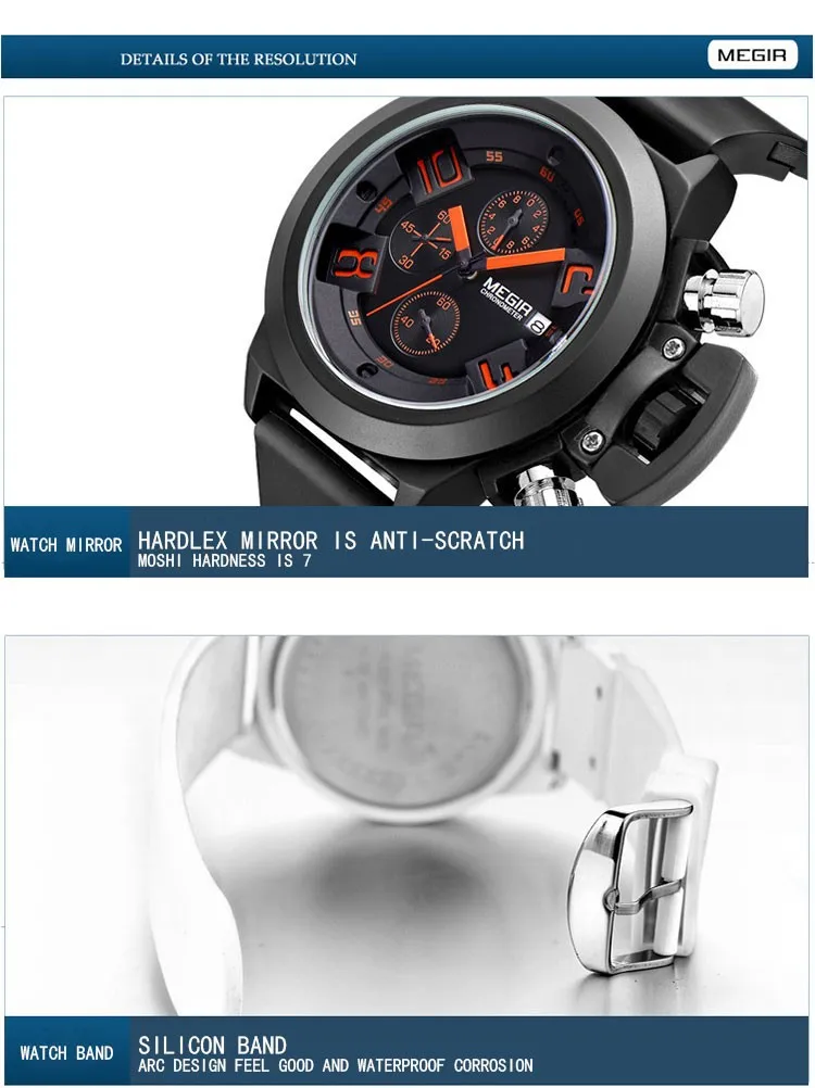 MEGIR спортивные мужские часы с хронографом и функцией s, лучший бренд, роскошные силиконовые наручные часы, мужские кварцевые часы, мужские часы