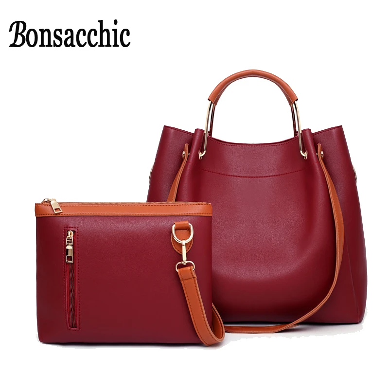 

Bonsacchic Red Bucket Bag Women's Handbags Luxury Handbags Women Bags Designer Ladies Handbag Pink Composite Bag Set Sac A Main
