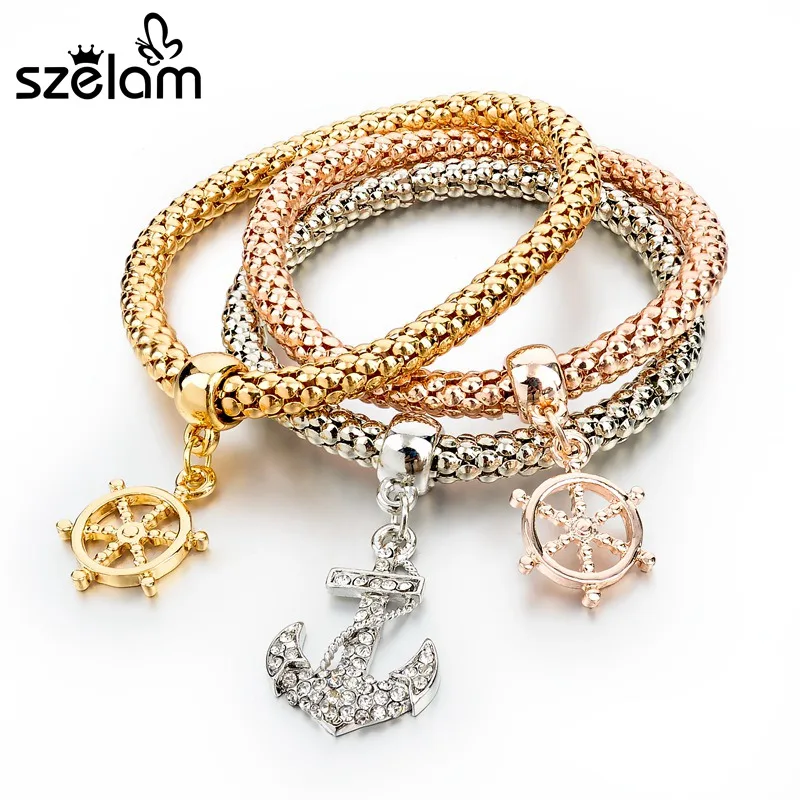 Szelam Famous Brand Jewelry 3pcs Gold Charm Bracelets For Women