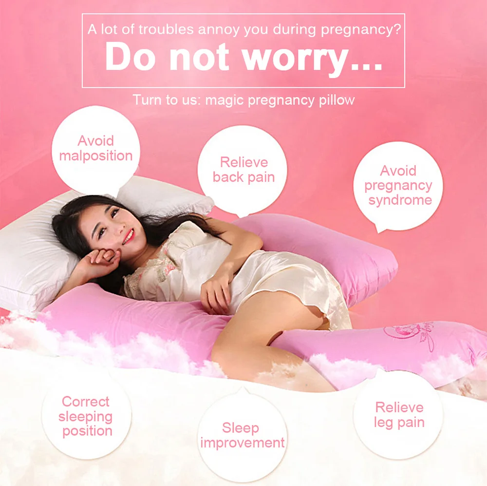 Crescent-shaped Comfortable Pregnancy Pillow for Side Sleeping Growing Tummy Support