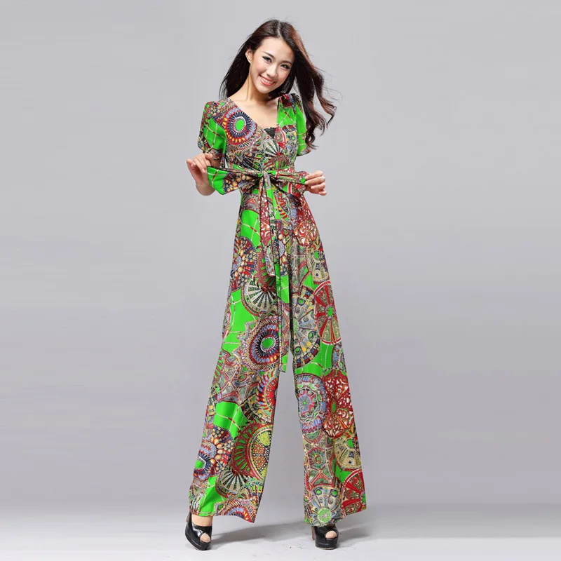 2018 Summer New Fashion Elegant Women's Clothing Sets Slim Wide-leg Jumpsuits Colored Printed Office Lady's Holiday
