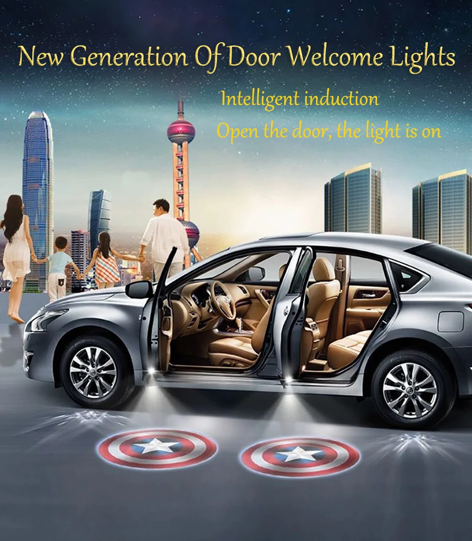 2PCS New Arrival M2 Wireless Car Door Welcome Light LED Projector Logo Light For Car Accessories Model Charging Mode Universal