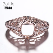 BAIHE Solid 14K Rose Gold Certified Cushion Shape Engagement Women Office/career Fine Jewelry Elegant unique Semi Mount Ring