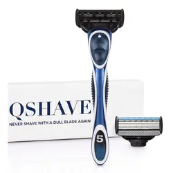 QSHAVE синий серии 5-Слои США лезвие руководство бритвы Для мужчин бритва с 2 шт. X5 лезвие QSHAVE имя выгравировано Услуги при условии