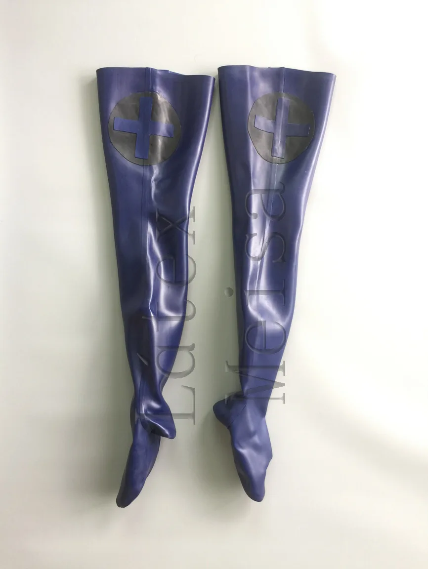 

100% natural 1.0mm heavy lingerie latex stockings in blue color for women