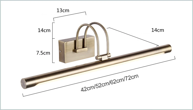 Ретро зеркальный светильник, бронзовый настенный светильник, водонепроницаемый настенный светильник для дома, светодиодный зеркальный светильник для ванной комнаты, регулируемый туалетный светильник ZJQ0002