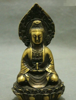 

005794 Folk Chinese Bronze Buddhism Lotus Kwan-Yin Guan Yin Goddess Pot Statue Buddha