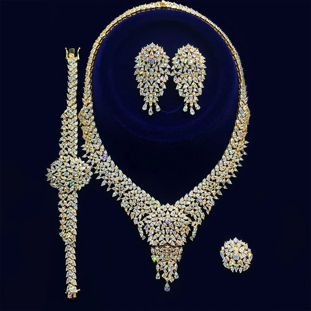 

GODKI New Arrival Fashion Women Luxury Bridal Set Cubic Zirconia Necklace Ring Bracelet Earring Jewelry Set