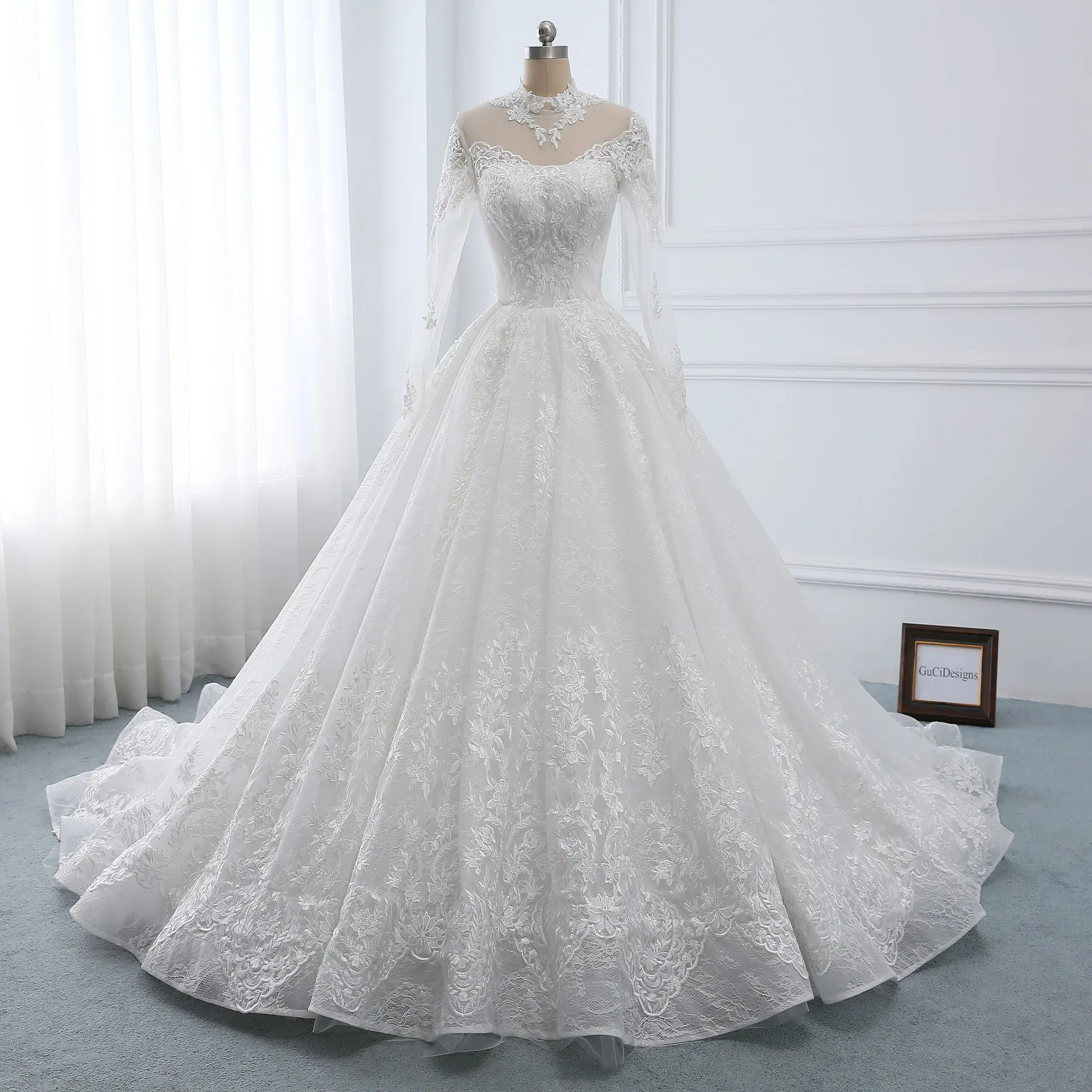 

Long Sleeve Vestido de Noiva 2019 Princess Wedding Dress Off Shoulder Sweetheart Applique Lace Ball Gown Bridal Bride Dress Rob