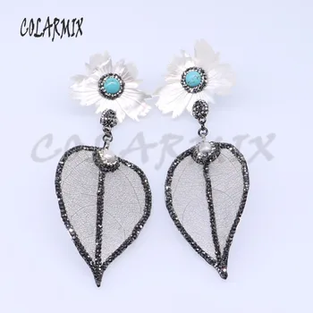 

Big shell flower earrings with long leaf earrings fashion jewelry earrings wholesale handmade jewelry fashion3889