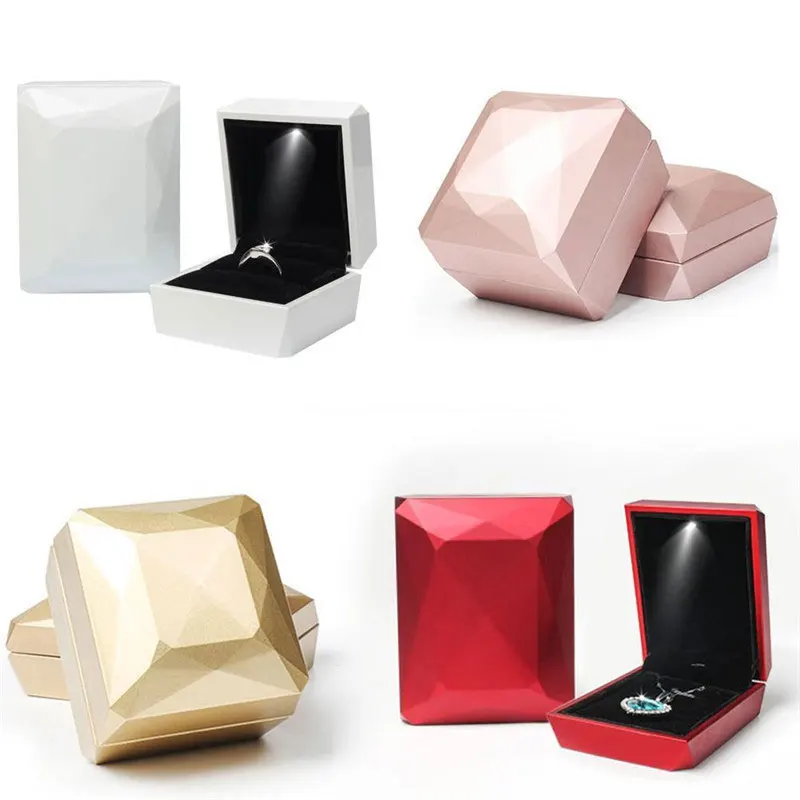 

LED Piano Paint Jewelry Display Storage Case Engagement Wedding Earring Ring Pendant Jewelry Box With LED Lights