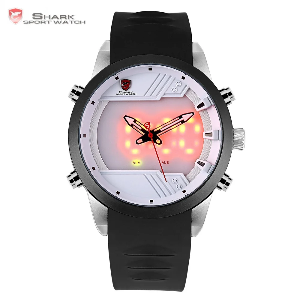 

Sawback Angel Shark Sport Watch NEW Design LED 3D White Digital Calendar Alarm Dual Movement Silicone Strap Men Wristwatch/SH541