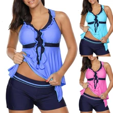 Для женщин большой купальник лоскутное Танкини комплект купальники плюс Размеры S к 5XL Купальники Пляжная Maillot De Bain Biquini