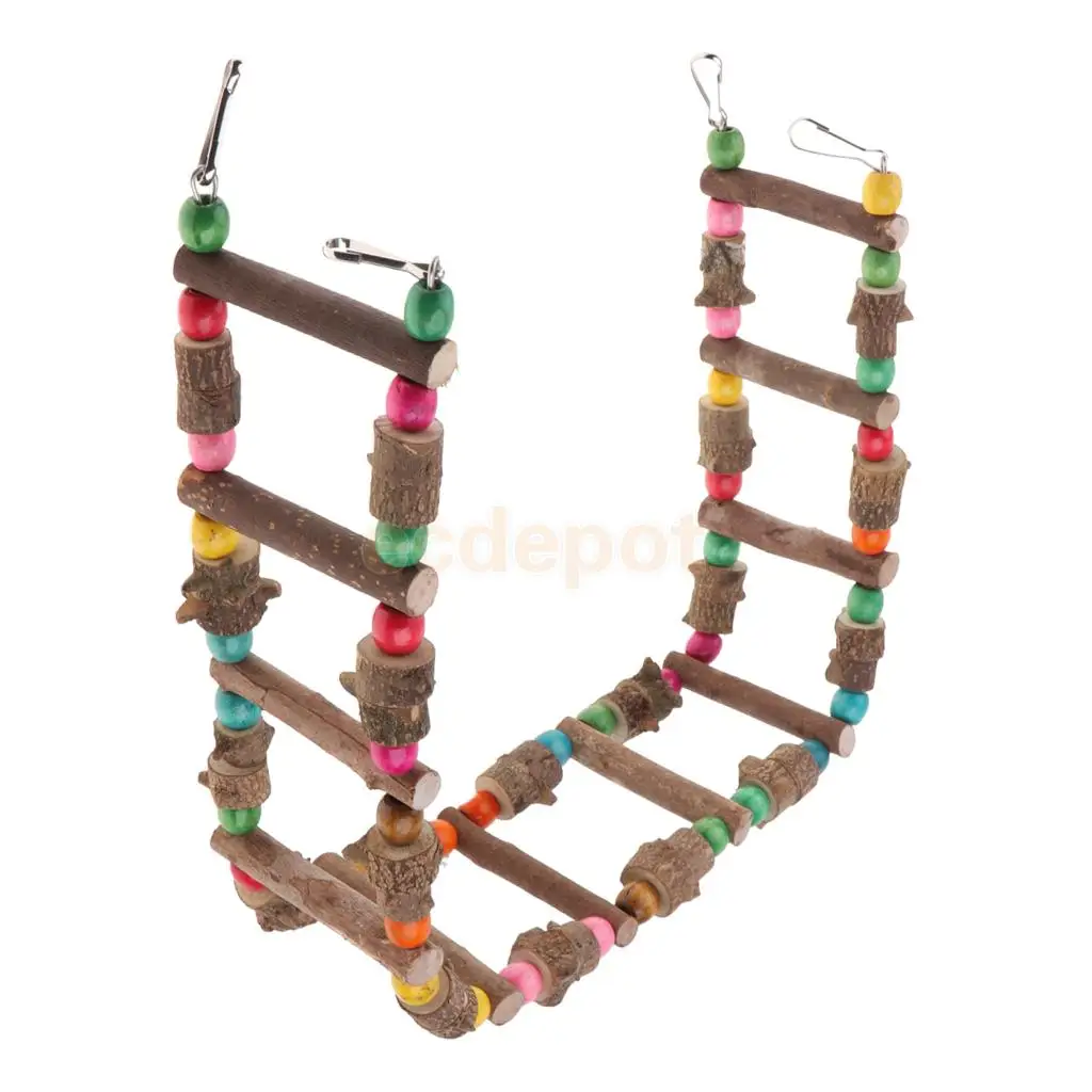 Bird Parrot Rat Hamster Chinchilla Toy, Wooden Ladder Bridge Swing Hanging Ladder Toy for Pet Trainning