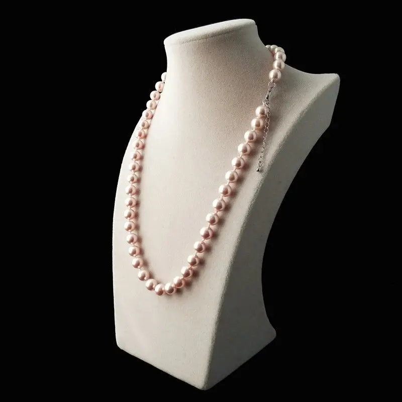 

huij 001813 AAA+ 8mm round full light pink shell pearl fashion necklace 2pc