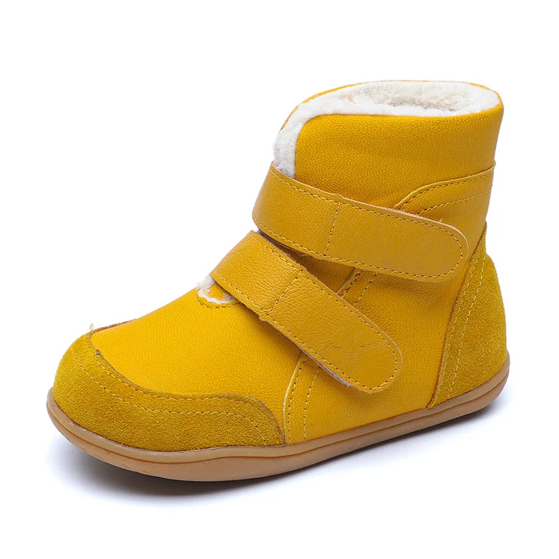 Детские сапоги из натуральной кожи; теплые детские зимние сапоги с подкладкой из чистой шерсти; Осенняя обувь на очень мягкой подошве для мальчиков и девочек - Цвет: Цвет: желтый