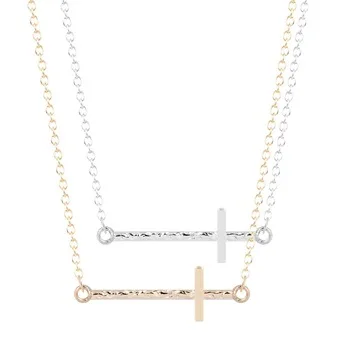 QIMING Simple Off centered Sideways Cross Pendants Necklace Vintage Chocker Necklace for Women and Girls