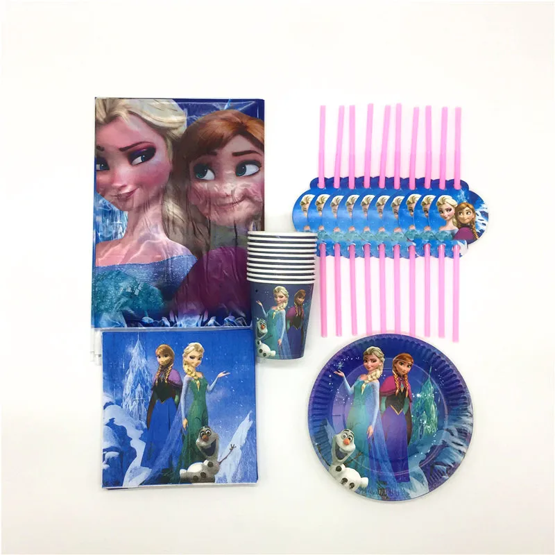 

81Pcs/lot Disney Frozen Theme Elsa Anna Paper Cup Plate Plastic Straw Napkin Tablecloth Kid Birthday Wedding Decoration Supply