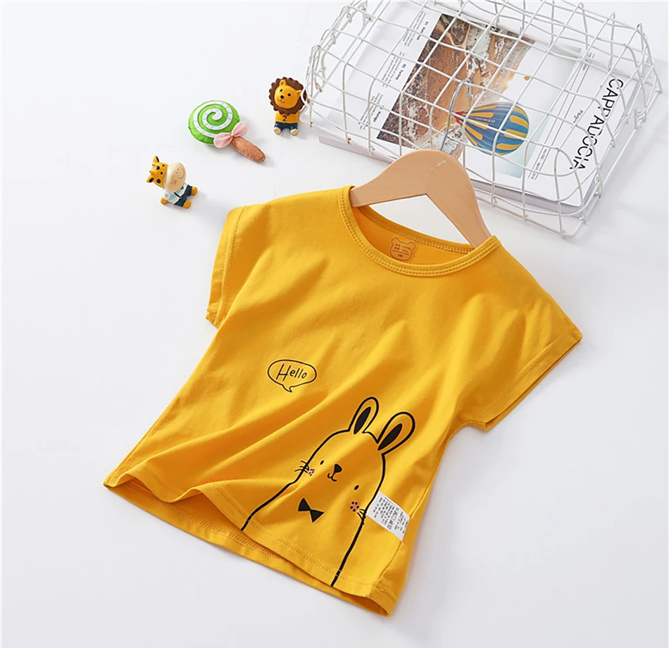 Детская футболка; летние хлопковые футболки для маленьких мальчиков и девочек; повседневная одежда с короткими рукавами; топы для малышей; одежда для детей; футболки с кроликом