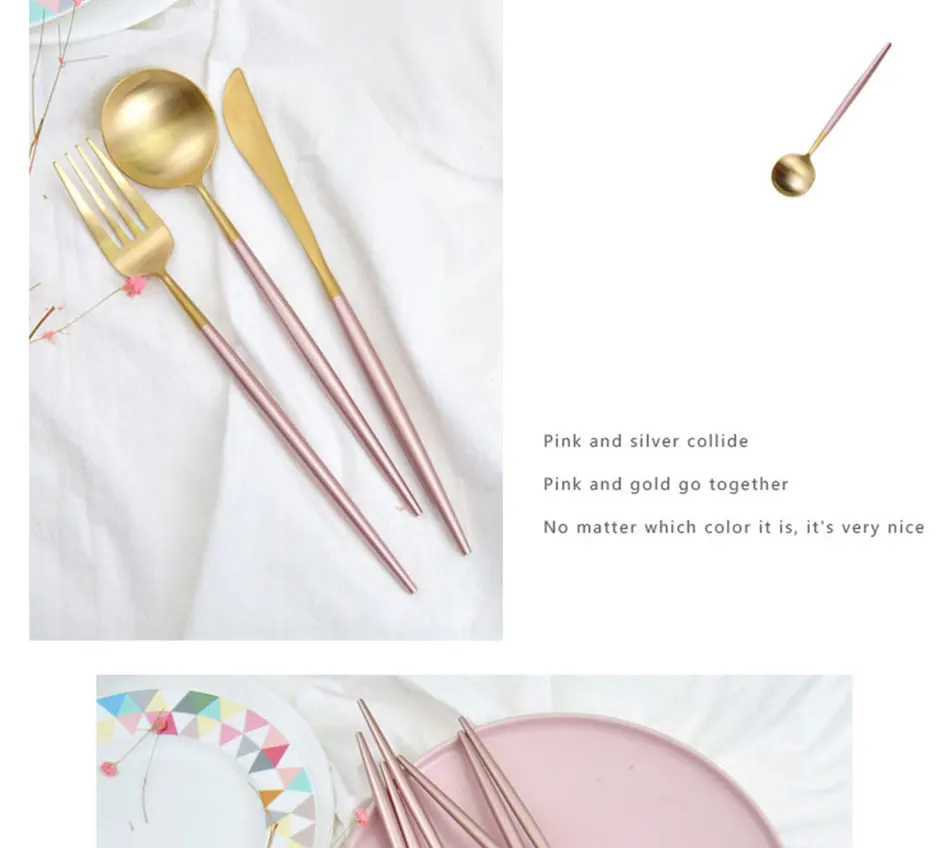 Chic Rose Gold Silver Dinnerware Set Stainless Steel Plating Knife Fork Tableware Cutlery Elegant European Western Food Set (5)