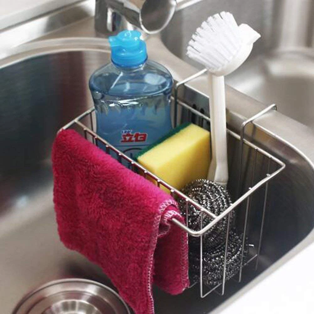 Sink Sponge Holder For Kitchen Sink Caddy With Dish Brush Stainless Steel Soap Organizer Tray Dishwashing Utensil Holder Storage Holders Racks Aliexpress