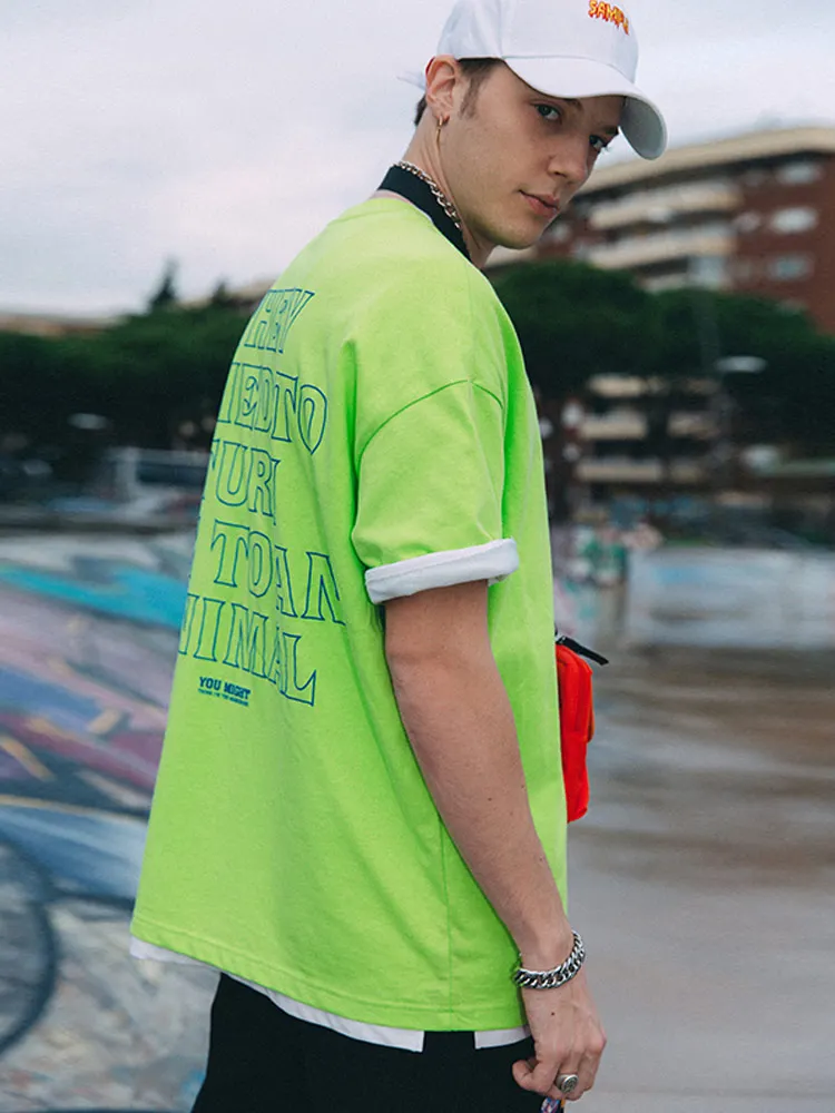 

Fluorescent short sleeves loose shoulders 2019 spring and summer new T-shirt bottoming shirt men