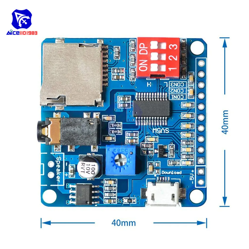 5 Вт модуль воспроизведения голоса доска MP3 музыкальный плеер SD/TF карта интегрированный IO триггер UART протокол управления для Arduino