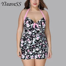 Размера плюс купальник женский сдельный купальник пуш-ап Холтер принтованный купальный костюм шорты мягкий с проволокой боди XL-5XL