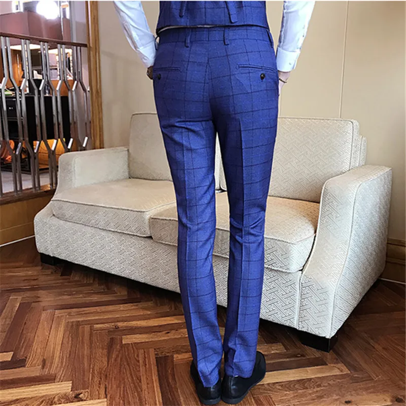 2019 Classic Plaid Man Suit Pants High-end Business Wedding Groom Men Dress Pant S-3XL