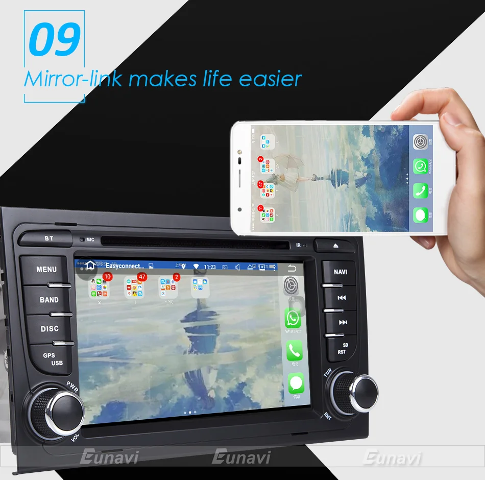Perfect Eunavi Car Multimedia Player Car Radio 2 Din GPS Android 8.0 Stereo System For Audi/A4/S4 2002-2008 4GB RAM DVR OBD2 FM 14