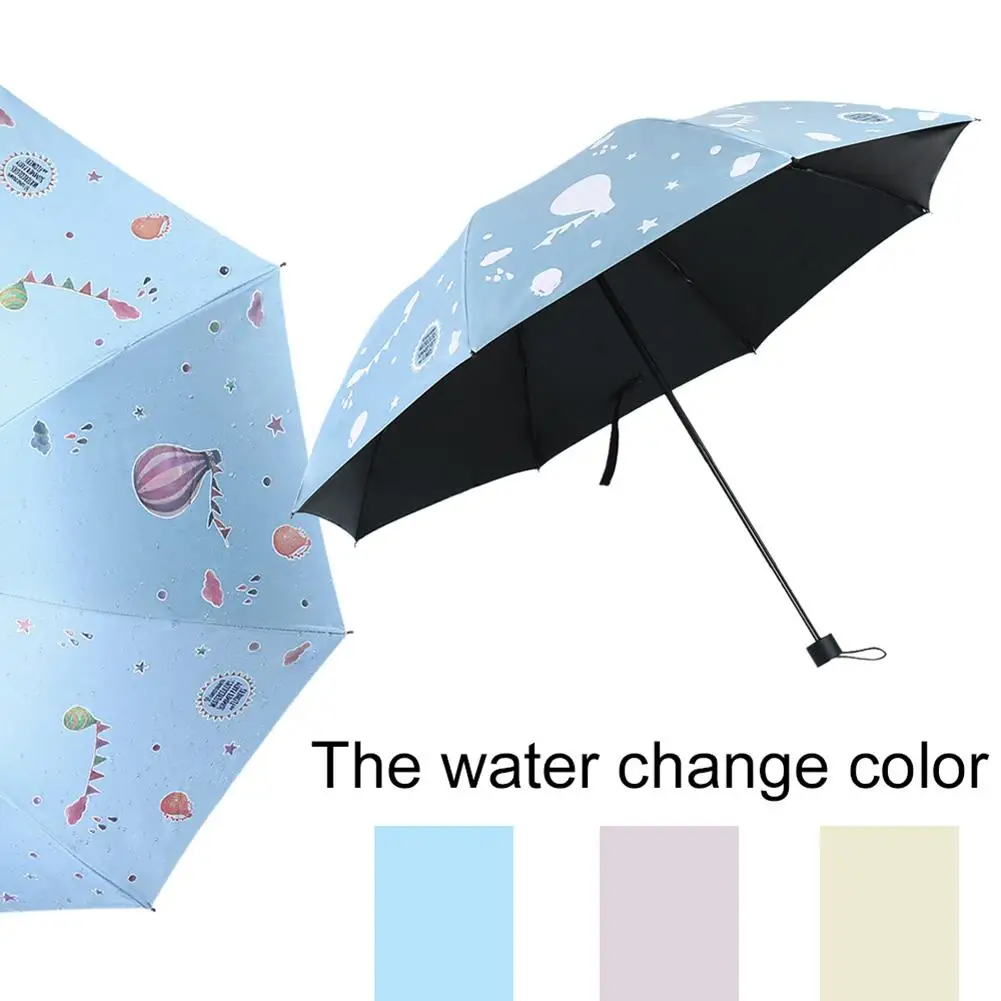

Protable Creative Umbrella Water Color discoloration Triple Folding Umbrella English Letter Printed Windproof Rain Sun Parasol
