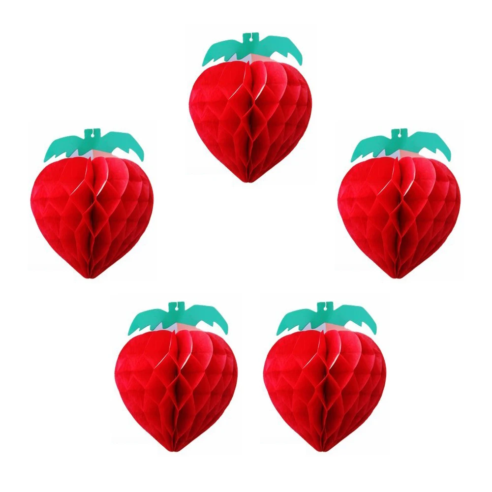 

5pc Honeycomb Strawberry Decoration DIY Fruit Tissue Honeycomb Balls for Summer Beach Tropical Luau Pool Party Shower Birthday
