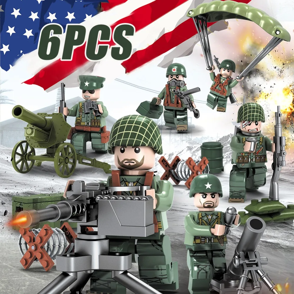 

LEGOED 6pcs Military sets SWAT WW2 Figures Weapon box Soldiers Building Blocks Compatible Legoed Bricks Toys For Children Gift
