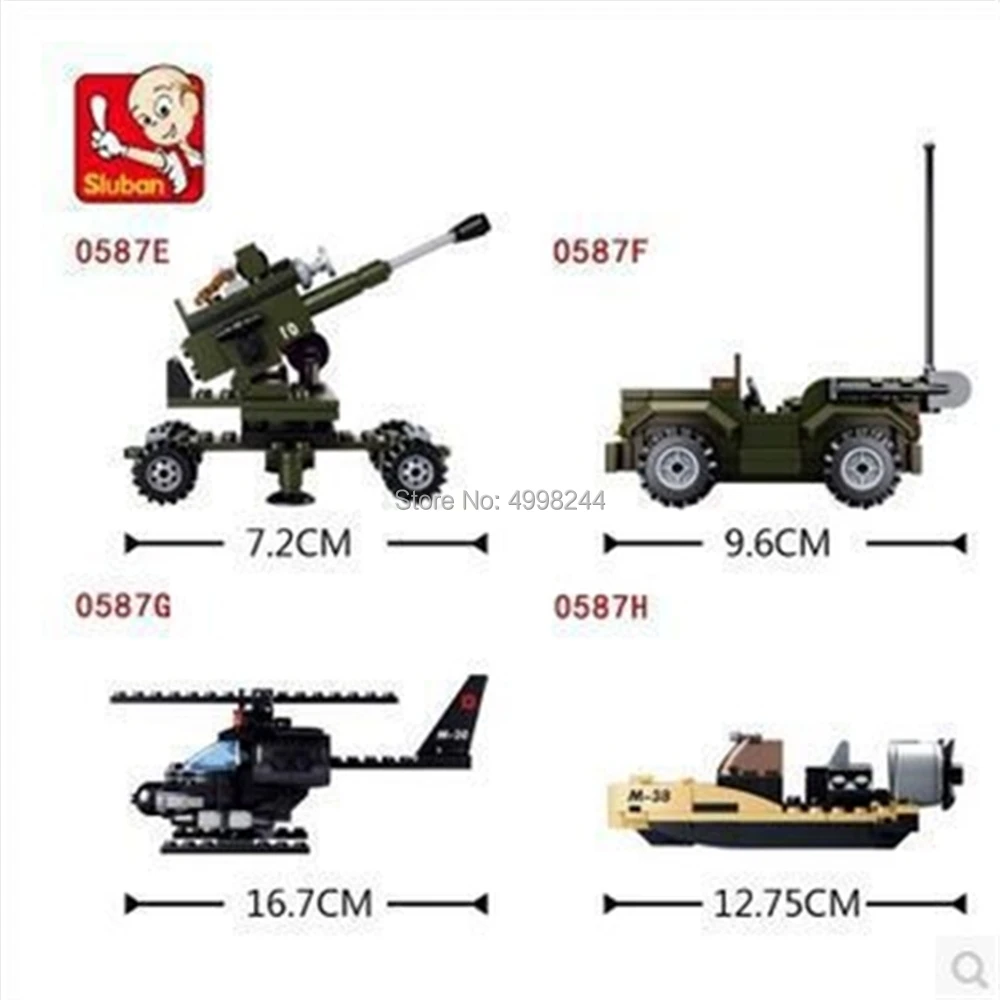Sluban 928 шт. 8 в 1 Военный танк вертолет штурмовой автомобиль Лодка строительные