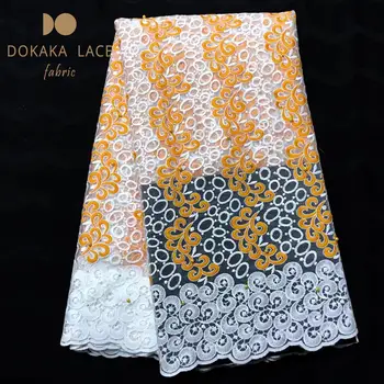 

Beaded Embroidered African Nigerian Net Lace Fabric With Stones Yellow Color Guinea Women Wedding Bride Lace Milk Silk Fabrics