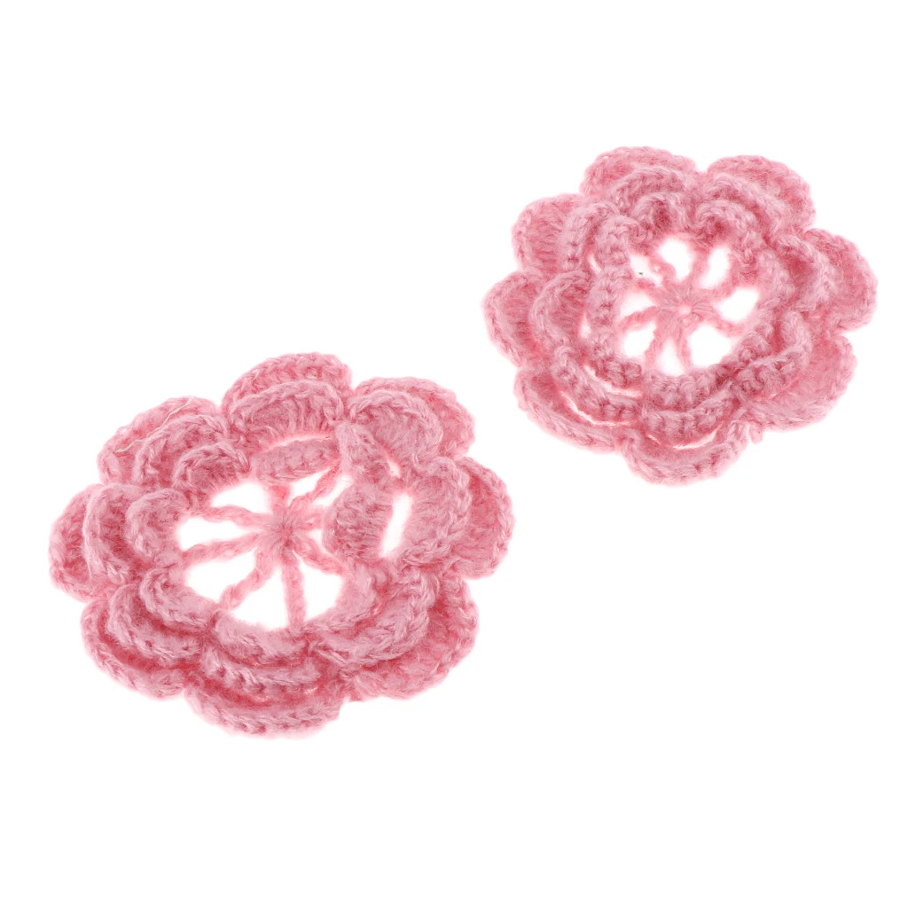 2Pcs Handmade Large Crochet Flowers Crafts Embellishment Applique DIY
