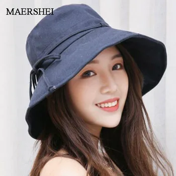 

MAERSHEI 2019 new cotton summer woman Anti-UV Panama Summer Sun Cap Viseira Beach Bow Hats For Women Hat Female Lady Bucket Hat
