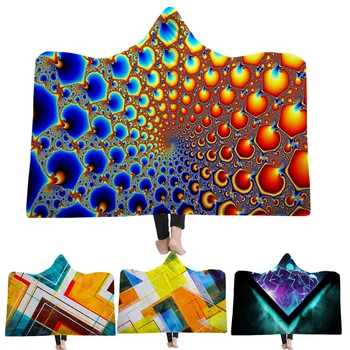 

Geometric Printed Wearable Hooded Blanket Winter Thicken Warm Nap Hat Blanket Fleece Portable Travel Throw 130x150cm/150x200cm