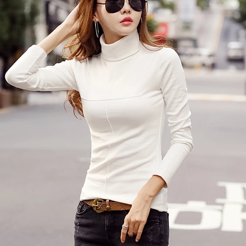 

Women T-shirt Long Sleeve Cotton Warm Thicken Top Slim Female Clothes Korean Fashion Clothing T Shirt Women's Winter Shirt 336