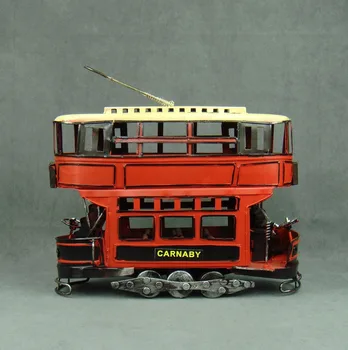 

Nostalgic Wrought Iron Double Deck Trolley Bus Model Handmade Scaled Tram Miniature Gift Craft for Home Decor and Art Collection