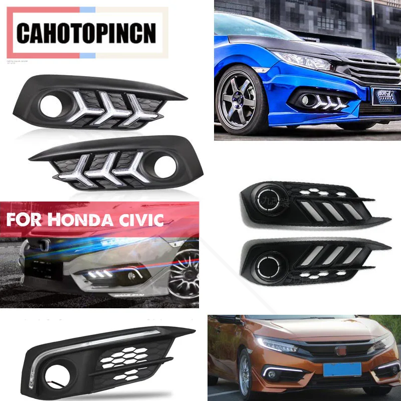 

For Honda Civic 10th 2016 2017 turning Signal style relay 12V Car LED DRL Daytime Running Lights Accessories with Fog Lamp hole