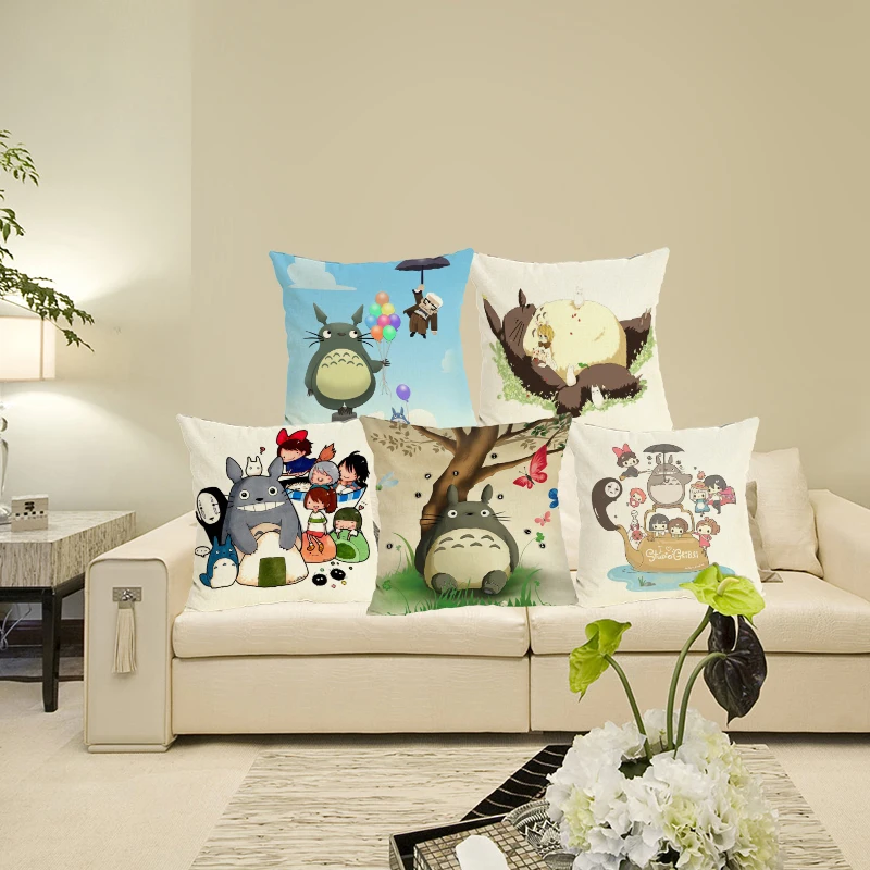 

Totoro Print Cushion Cover Home Decor Decorative Cushion Case Throw Pillow Cover Linen Cushion for Sofa Decorative Pillows