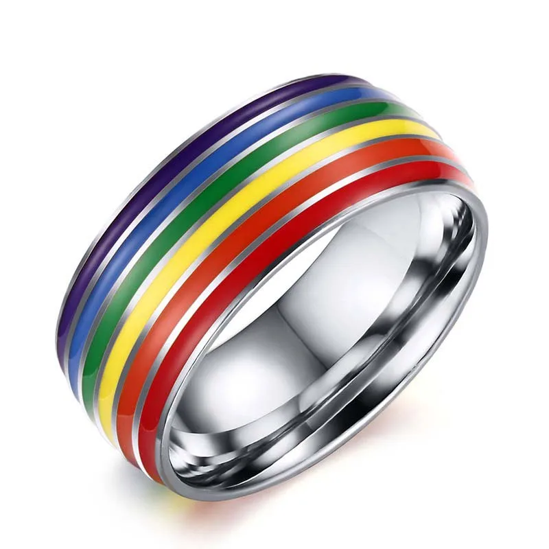 

St.kunkka Women Men 316L Stainless Steel Gay Pride Rainbow Rings 7 8 9 10 11 12 LGBT Charms Ring Finger Jewelry For Gay Lesbian