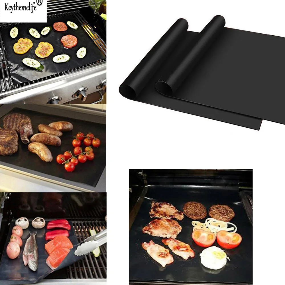 

2PCS Silicone Baking Mat BBQ Mat Black Reusable Nonstick Sheet Oven Tray Non-stick anti hot OutDoor Cooking Tool 3B