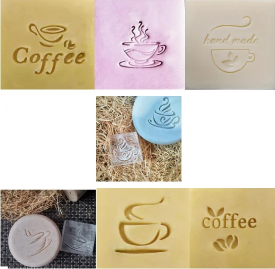 

Coffee pattern handmade soap stamp coffee cups clear Diy natural acrylic heads organic decorative soap making custom printin