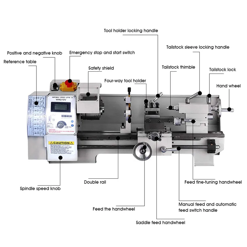 Mini Variable-Speed High-Precision DIY Metal Lathe Bench Top Digital RPM 750W For Parts Turning Repair Lathe Center Tool Machine (7)