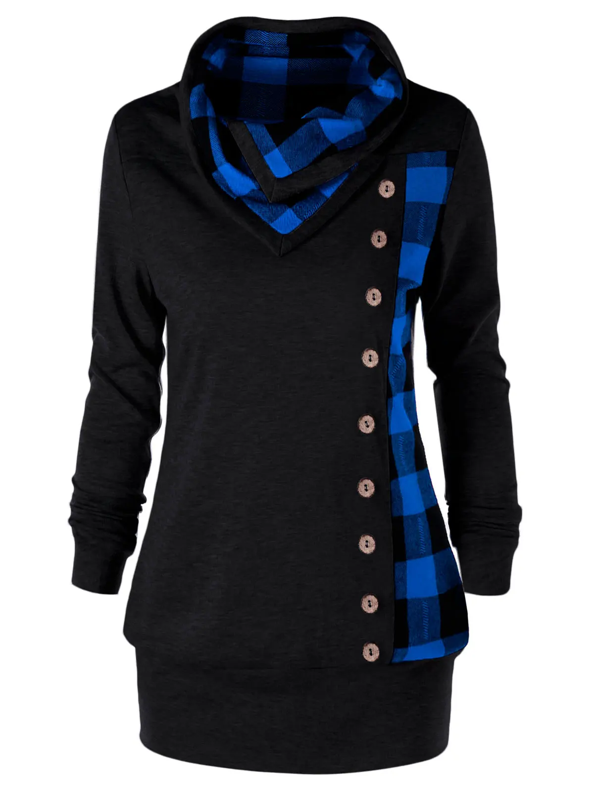 Женская толстовка большого размера Wipalo клетчатая Толстовка на пуговицах с