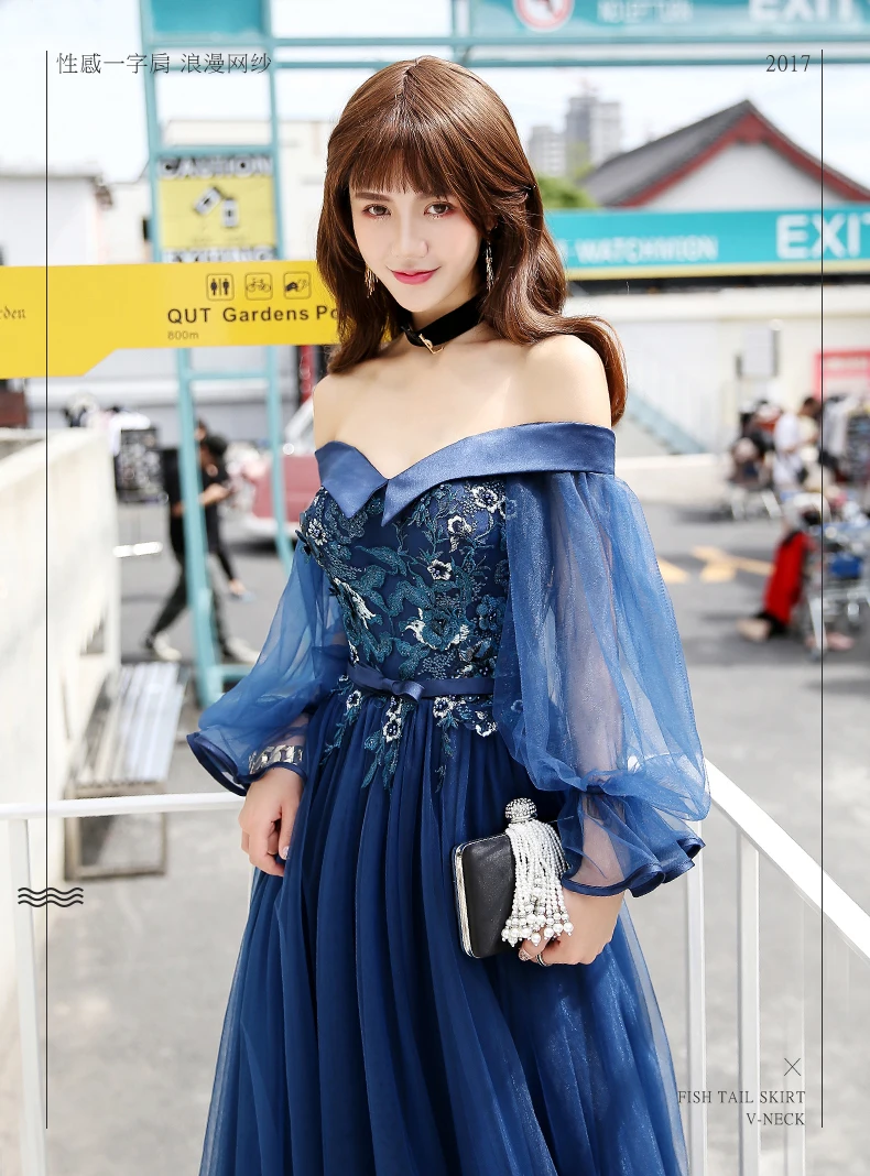 

Hot Navy Lantern Sleeve Sexy Embroidery Fairy Fancy Long Dress Gown Medieval Victorian Ball Stage Performance/can Customs Size