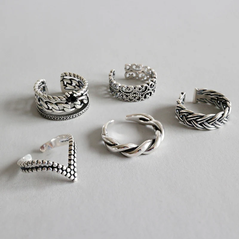 Большие J.W трендовые 925 пробы серебряные Регулируемые кольца для женщин S925 Daliy ювелирные изделия винтажные v-образные геометрические полые крученые кольца